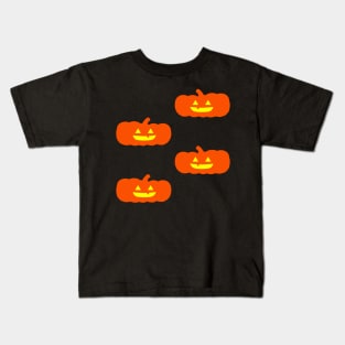 Squat Glowing Jack-O-Lantern Tile (Blue) Kids T-Shirt